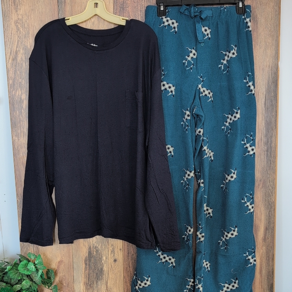 NWT Goodfellow & Co Christmas Pajama Fleece Pants Long Tee Set XXL          K105
